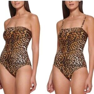 Calvin Klein Swimwear Jaguar Print Strapless Tummy-Control One-Piece Swimsuit